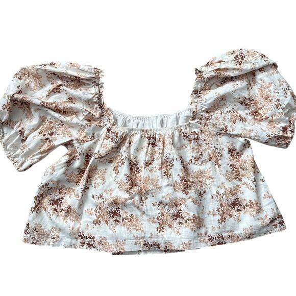 Abercrombie & Fitch Floral Linen Blend Off Shoulder Cropped Top Brown Size XXL - Picture 10 of 11
